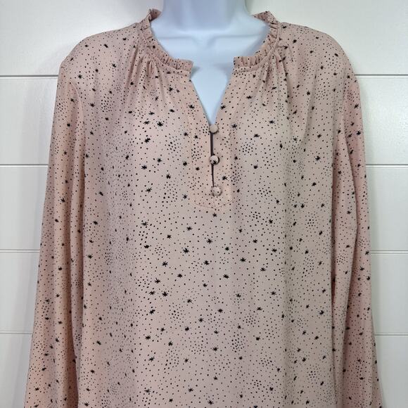 LOFT Outlet Star Print Long Sleeve Blouse Shirt Light Pink sz XL - Picture 2 of 7